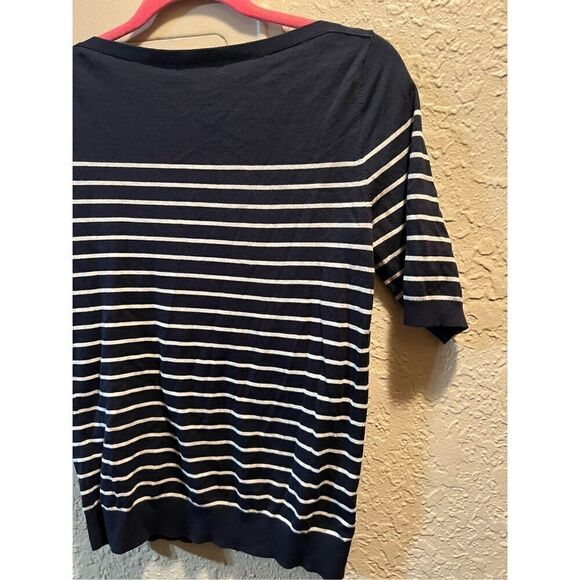 Banana Republic Stretch Cotton Boat Neck Navy & White Striped Woman’s Shirt Size - Picture 11 of 11